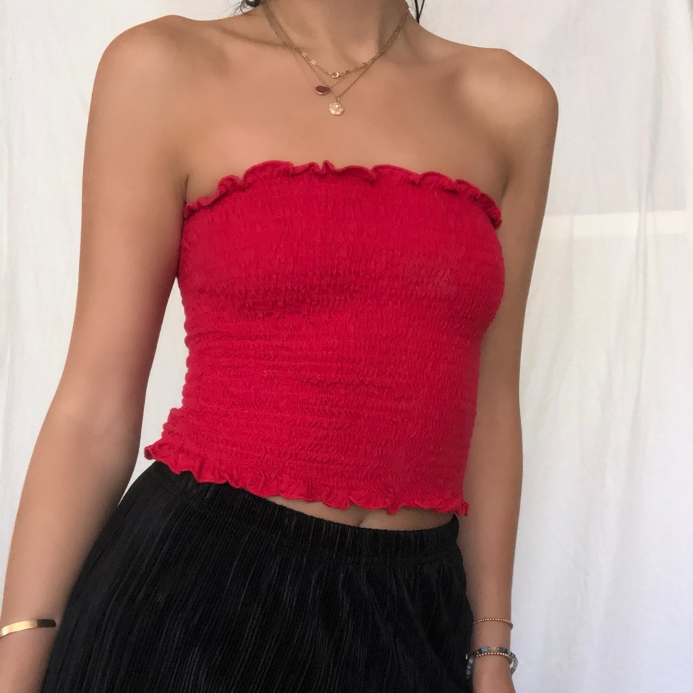 Better Be red ruched tube top